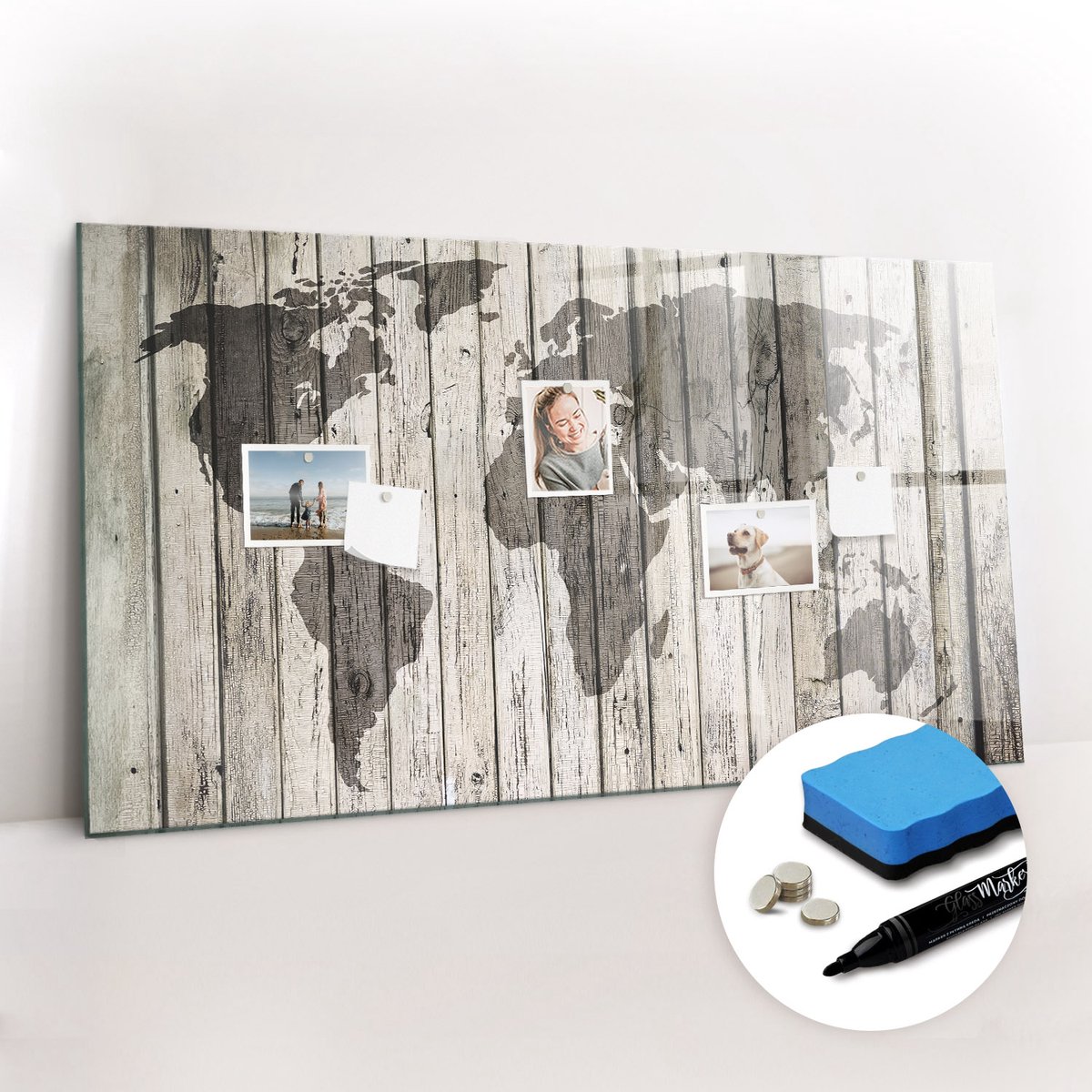 Tulup Whitebord - Wereldkaart op een bord - 120 x 60 cm - Bruin Magnetisch Memobord - Gratis 5 Sterke Magneten + Whiteboard Marker & Wisser - Industrieel Wandbord - Magneetbord Keuken - Inspiratiebord Kantoor