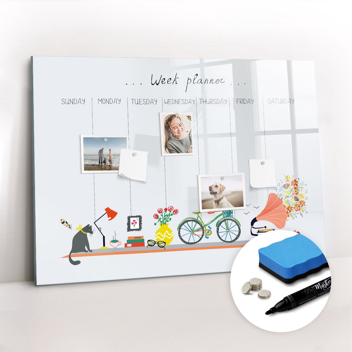 Tulup Whitebord - Weekplanner voor op kantoor - 100 x 70 cm - Veelkleurig Magneetbord Keuken - Inclusief Gratis Magneten & Marker & Spons - Decoratief Magnetisch Bord - Magneetbord Rechthoekig - Productiviteit Tools