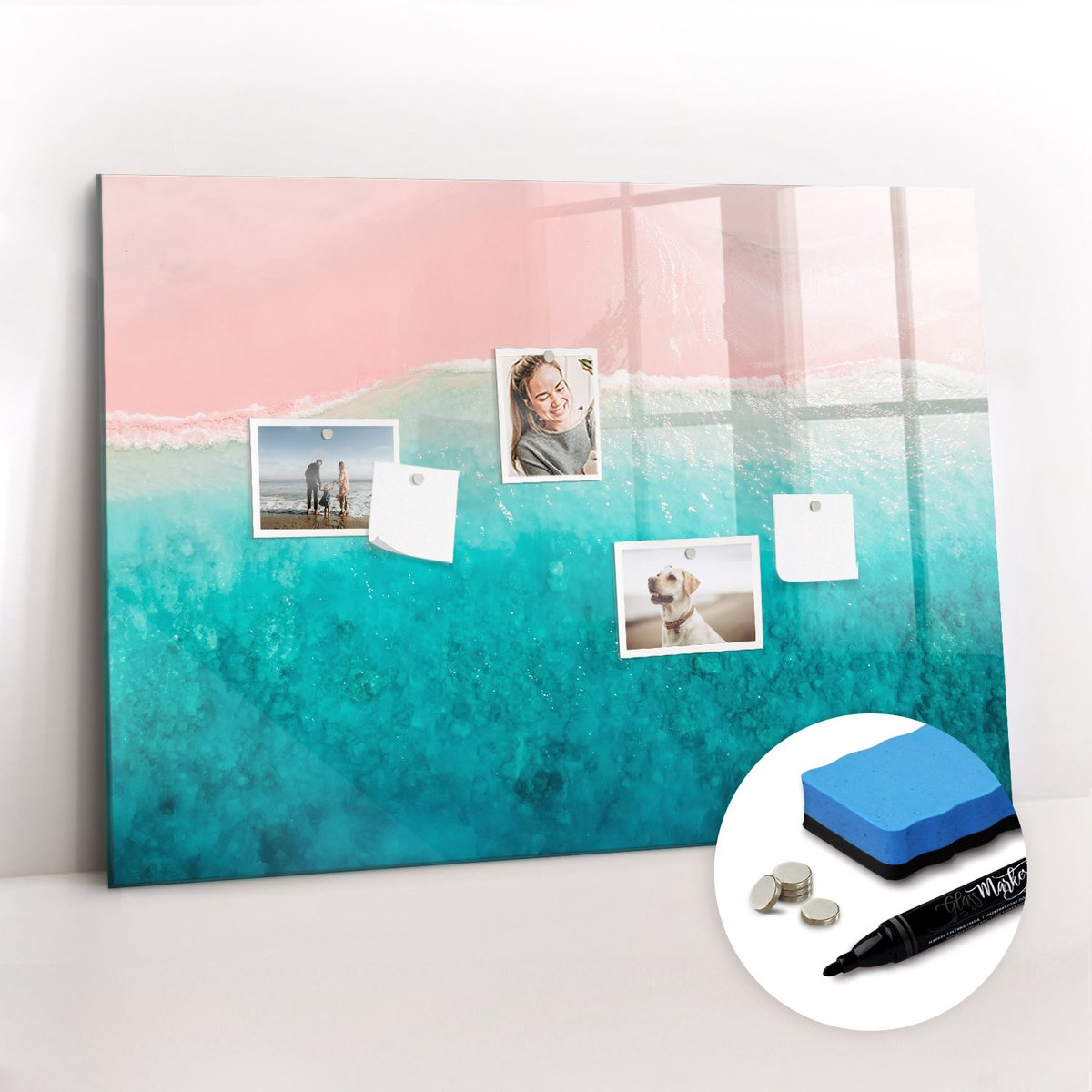 Tulup Whitebord - Strand, zee, zand - 100 x 70 cm - Veelkleurig Magnetisch Bord Kind - Gratis 5 Sterke Magneten + Whiteboard Marker & Wisser - Moderne Wanddecoratie - Magnetic Board - Organiseer Je Bureau