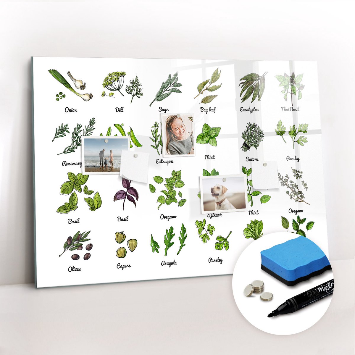 Tulup Whitebord - Soorten bomen - 100 x 70 cm - Groente Memobord Magnetisch - Gratis 5 Sterke Magneten + Whiteboard Marker & Wisser - Stylish Memo Board - Memobord Keuken - Notitiebord Werkplek