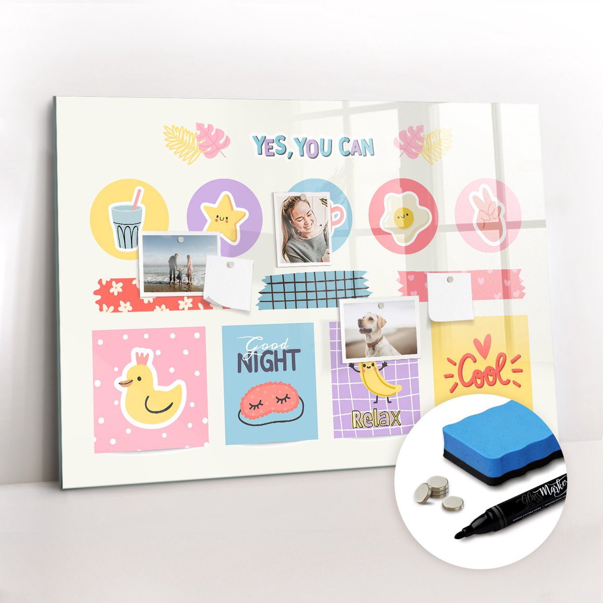 Tulup Whitebord - Schoolplanner - 100 x 70 cm - Veelkleurig Magneetbord Foto - Gratis 5 Sterke Magneten + Whiteboard Marker & Wisser - Moderne Wanddecoratie - Memo Magneetbord - Notitiebord Werkplek