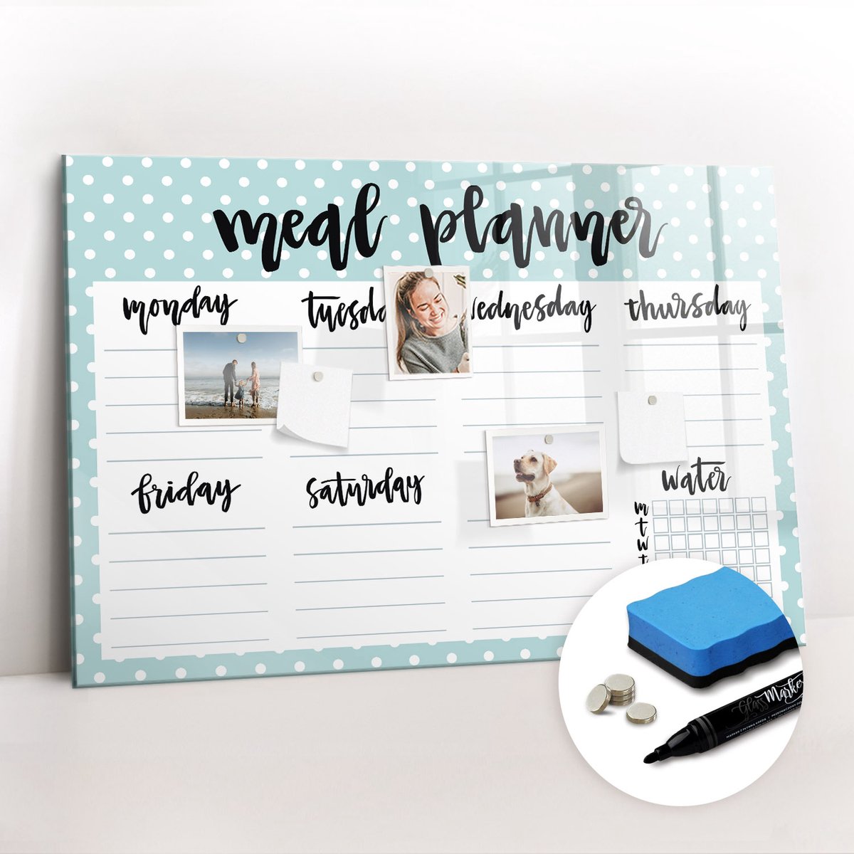 Tulup Whitebord - Maaltijdplanner voor in de keuken - 90 x 60 cm - Blauw Magneetbord Design - Gratis 5 Sterke Magneten + Whiteboard Marker & Wisser - Industrieel Wandbord - Magneetbord Rechthoekig - Planning Muur
