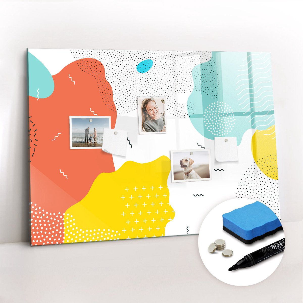 Tulup Whitebord - Pop-abstractie - 100 x 70 cm - Veelkleurig Memo Bord - Gratis 5 Sterke Magneten + Whiteboard Marker & Wisser - Scandinavisch Design Bord - Magneetbord Rechthoekig - Notitiebord Werkplek