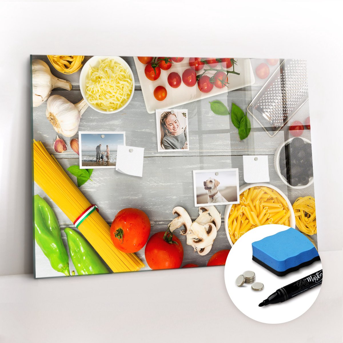 Tulup Whitebord - Ingrediënten - 100 x 70 cm - Veelkleurig Metalen magneetborden met lijst - Inclusief Gratis Magneten & Marker & Spons - Design Memobord - Memo Bord - Ideeënbord Thuiswerkplek