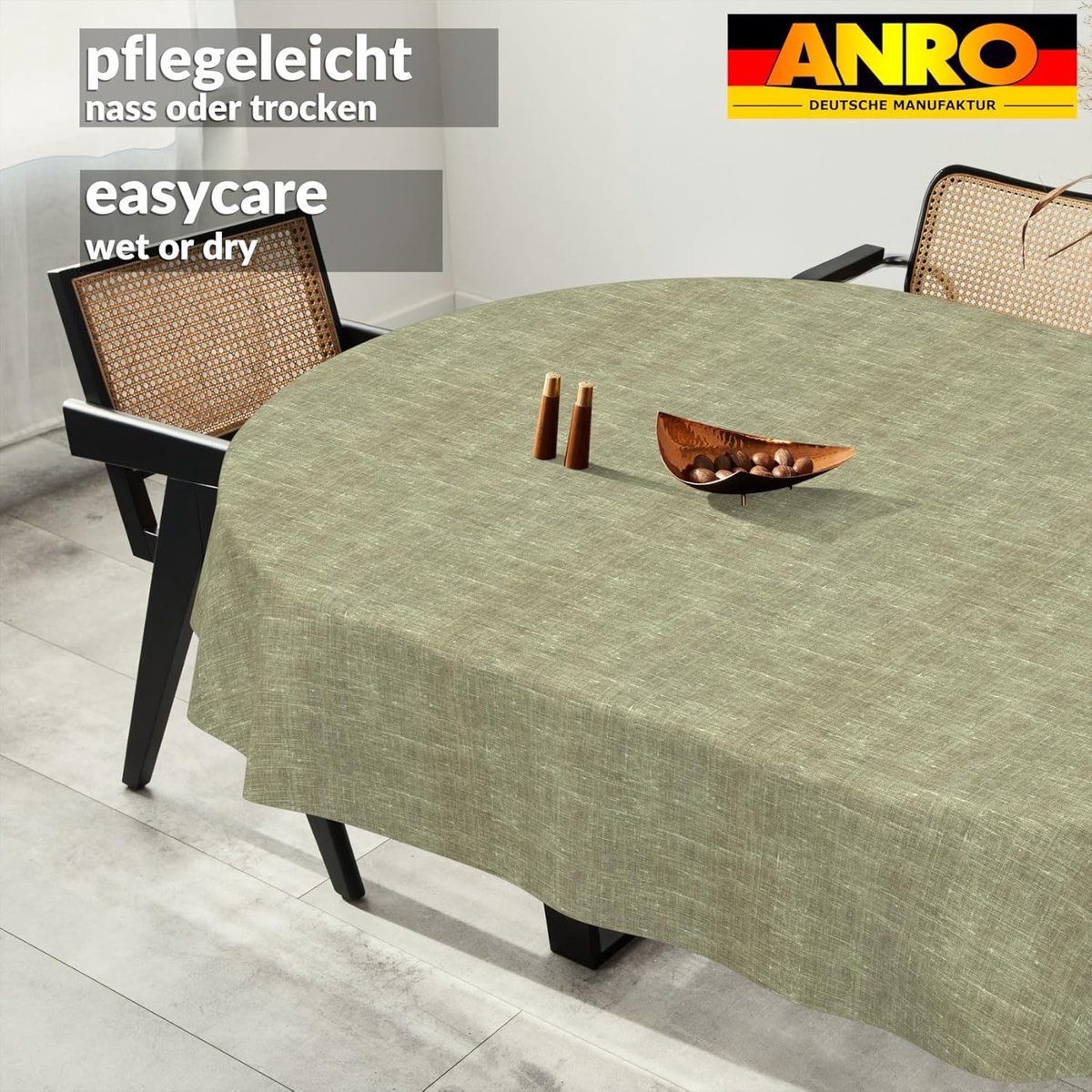 Tafelzeil Katoen Linnen - Tafelkleed Waterdicht - Bescherming Tafel - Easyclean Lotus Effect - 260x140 cm - Olijfgroen