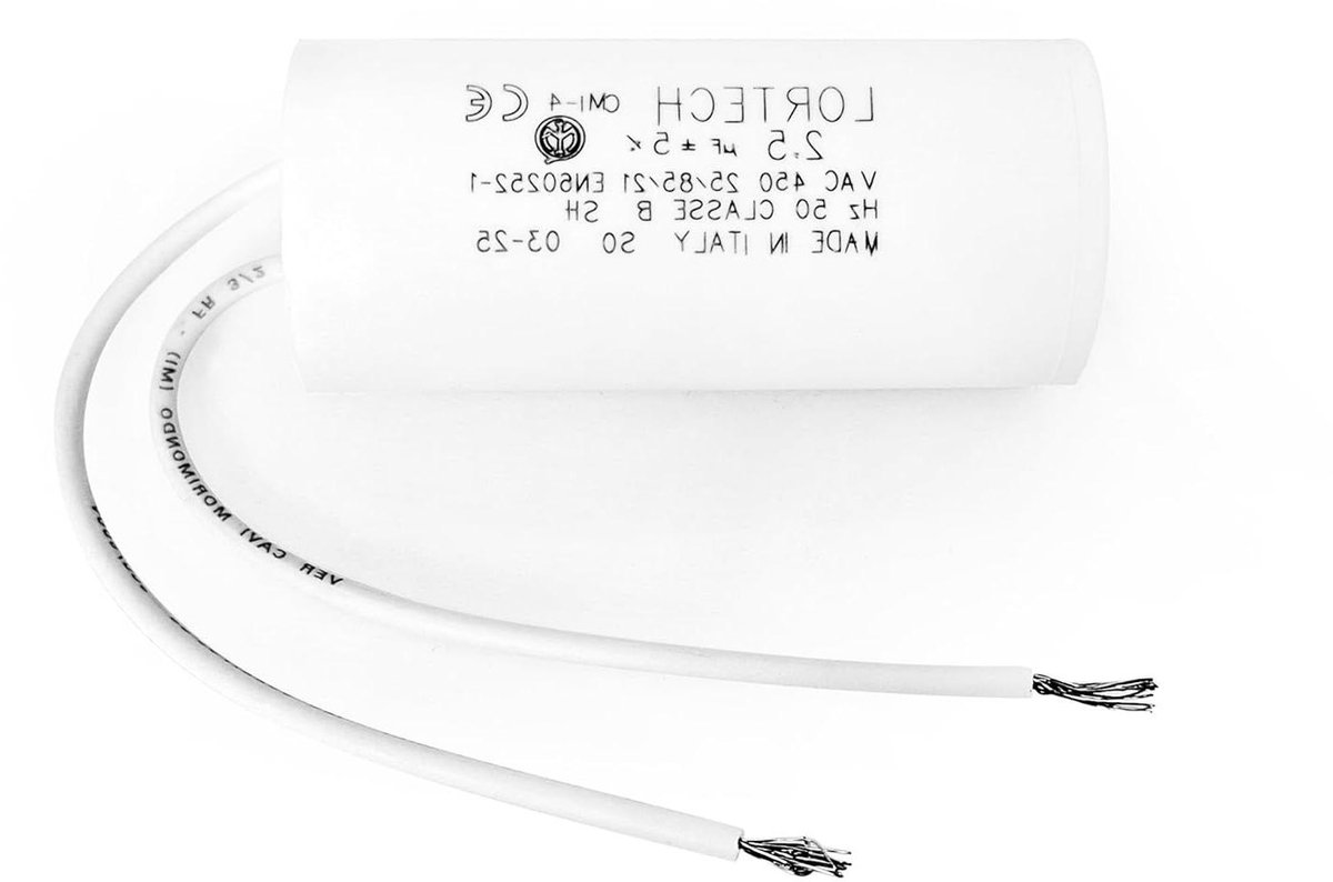 Motorcondensator - Condensator Elektromotor - Motoren Aansturen - Gemaakt in Italië - 25 mm x 55 mm - Wit