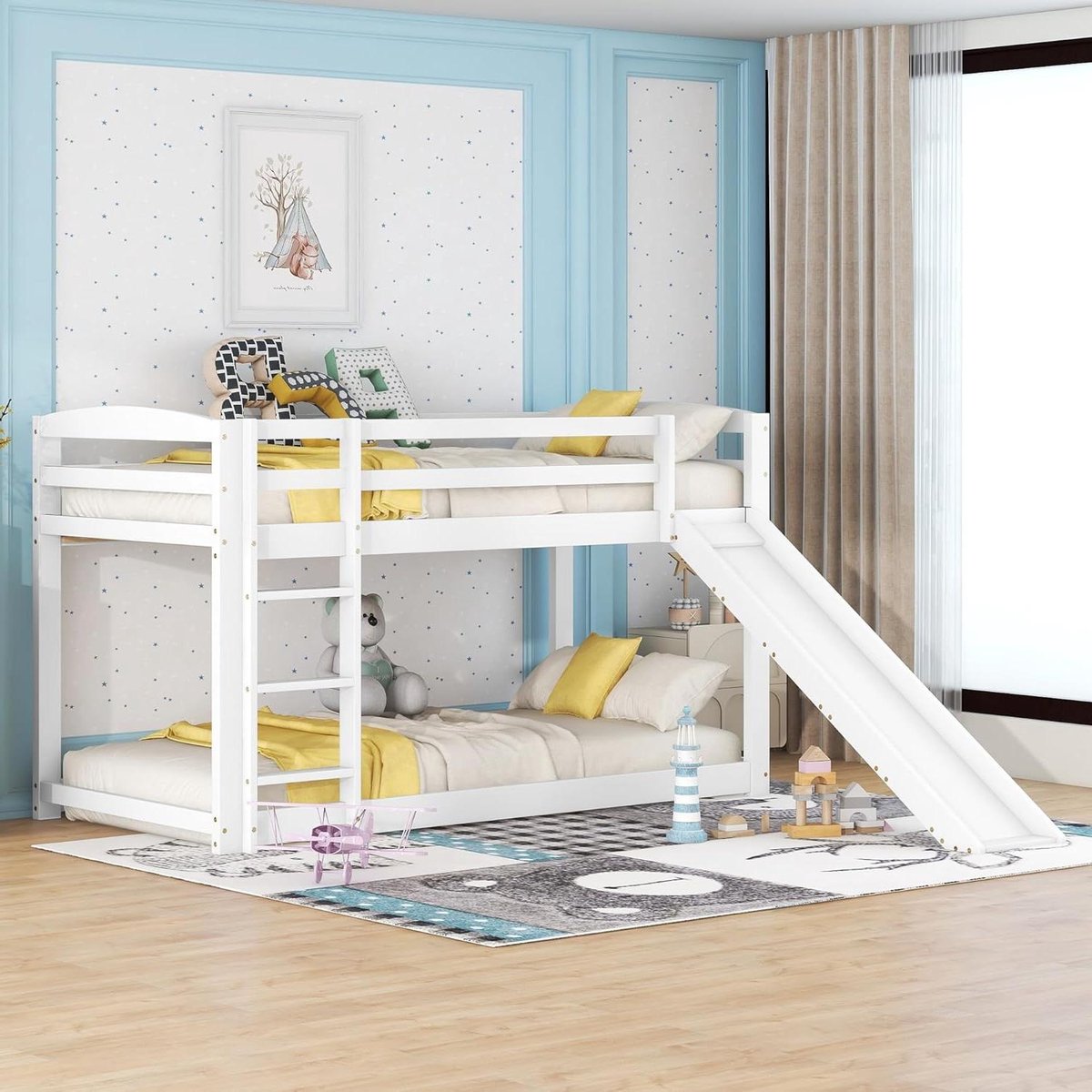 Kinder Stapelbed - Jongerenbed Houten Bed - Spelen en Slapen - Met Glijbaan Omkeerbaar - 90 x 200 cm - Wit