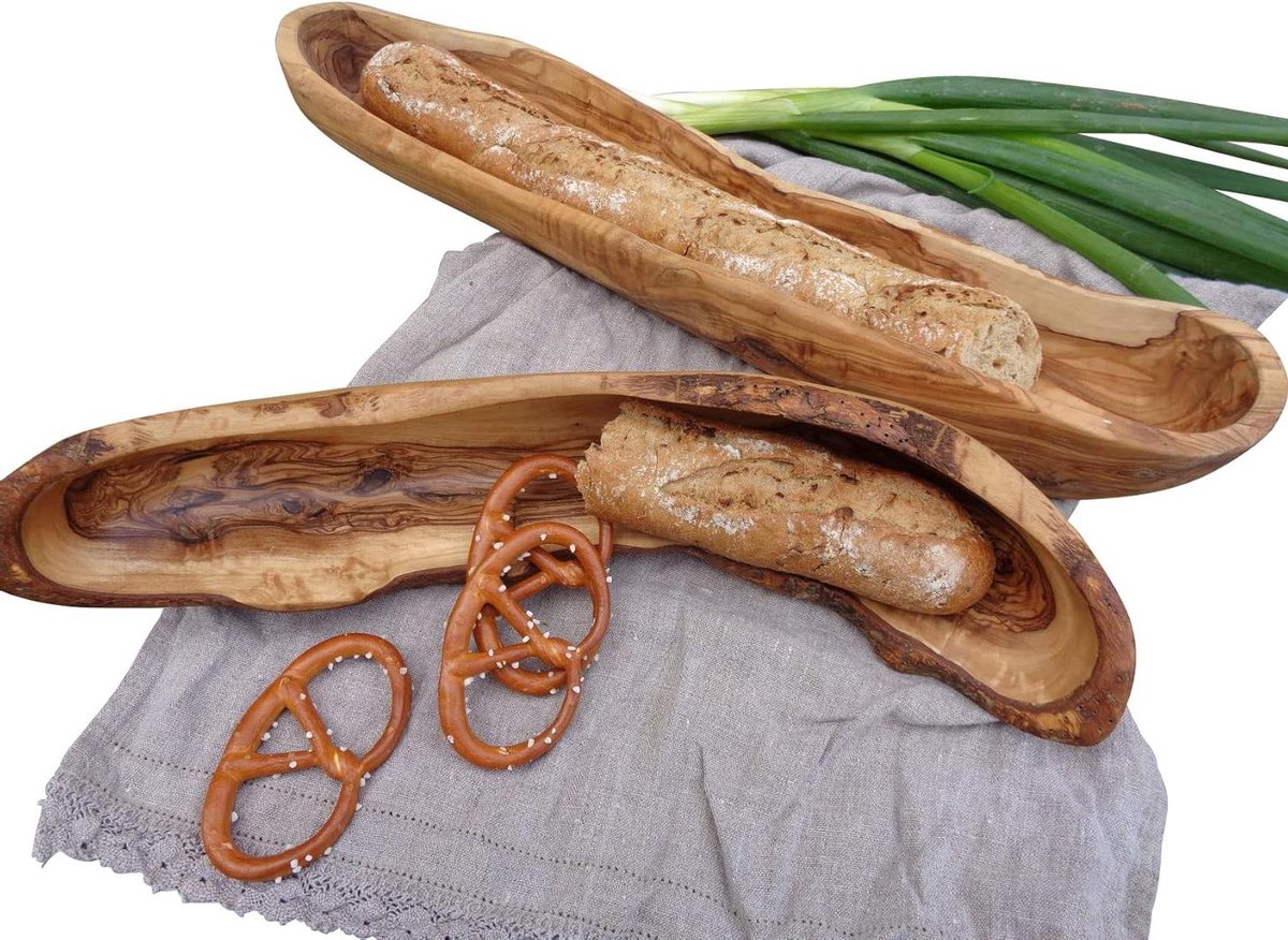 Olijfhouten Broodkom - Rustieke Kom - Brood Bewaren - Handgemaakt - Verschillende Lengtes - Natuurlijk Hout