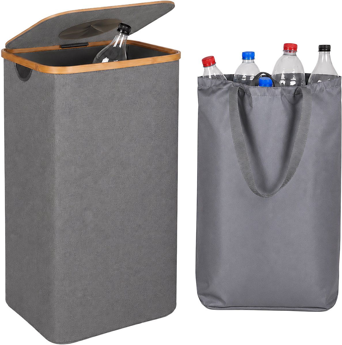 Statiegeld prullenbak - 100 liter - met deksel en tas - grijs