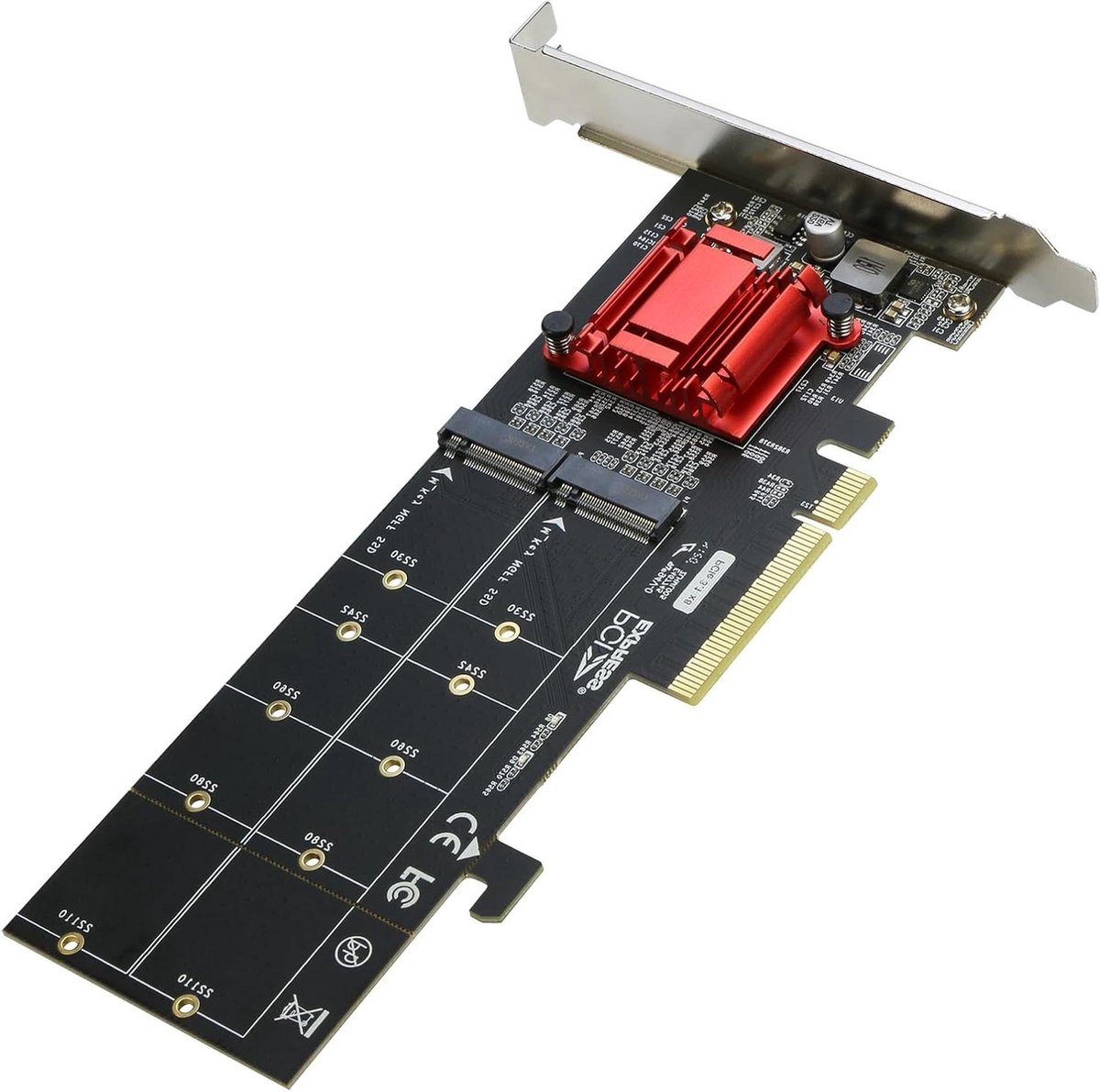 Dual NVMe PCIe Adapter - M.2 NVMe Extender - Opslag Uitbreiden - Dubbele M.2 Ondersteuning - PCIe x8 - Zwart