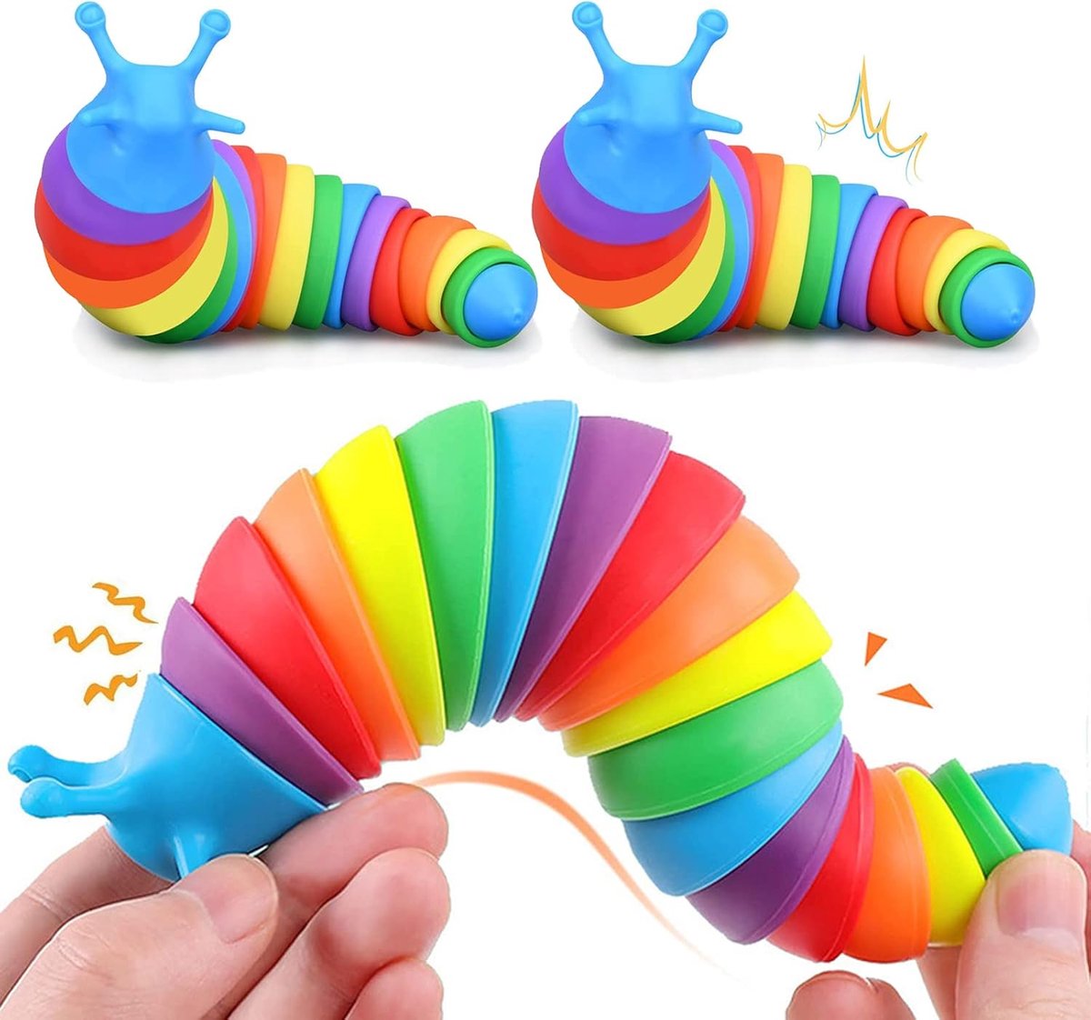 Oneay Set van 2 Fidget Slug-speeltjes, grappig, flexibel en creatief slakkenspeelgoed voor kinderen en volwassenen, flexibele ontspanningsslak, tuindecoratie