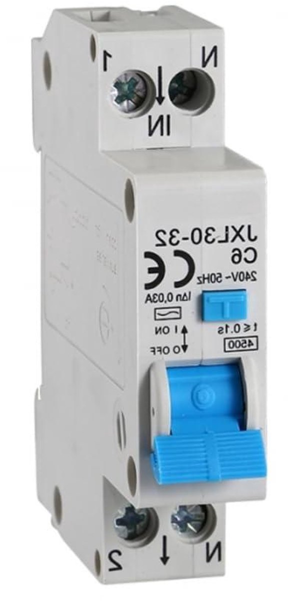 Automatsche Schakelaar - Groepenkast Schakelaar - Elektrische Veiligheid - Overbelasting en Kortsluiting - 1 Module - Wit