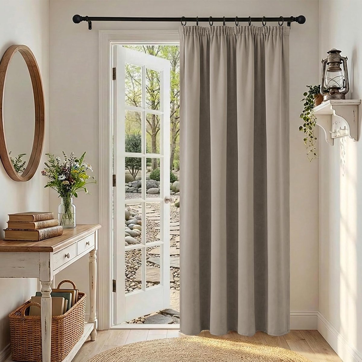 Thermogordijn, warmte-isolerend, warm en koud, ondoorzichtig, ondoorzichtig, met plooien, 1 stuk, voor woonkamer/slaapkamer/deur, 140 x 240 cm (b x h), zand