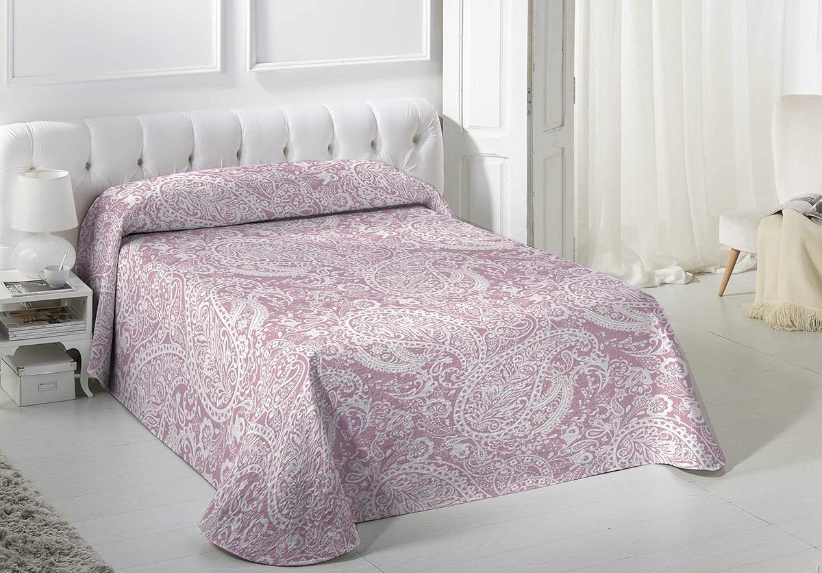 Sofia 29 kingsize bed, lichte sprei met kasjmier design, paisley-sprei, 250 x 270 cm, sprei bed en sofa-sprei, roze