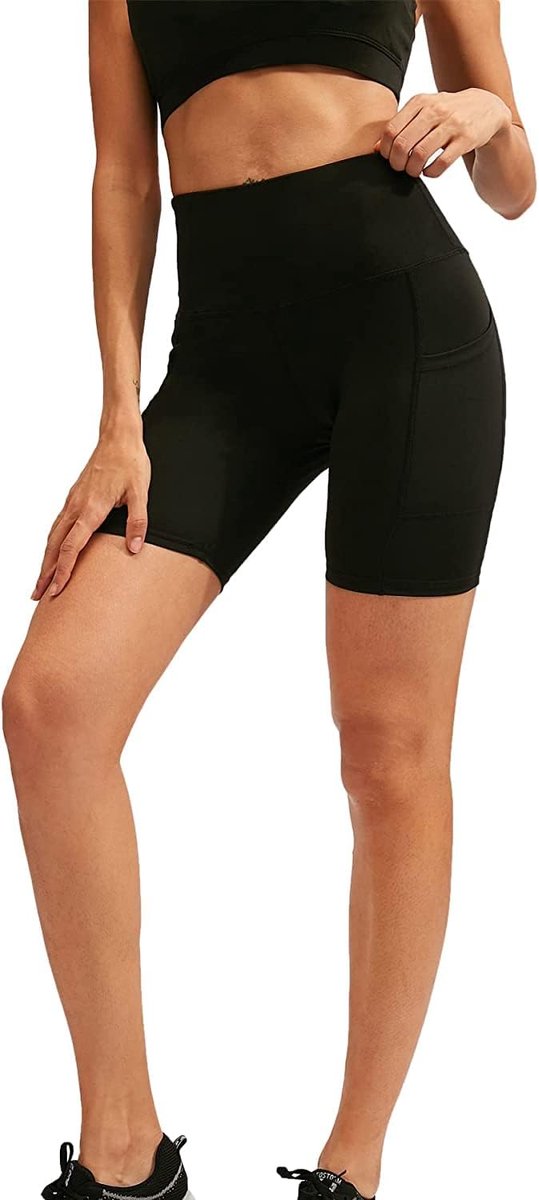 Korte legging voor dames, sportlegging, korte zomerbroek, yogabroek, hoge taille, hardloopbroek met zakken, shorts voor gym, training, fitness, joggen, hardlopen, biker — afbeelding 3