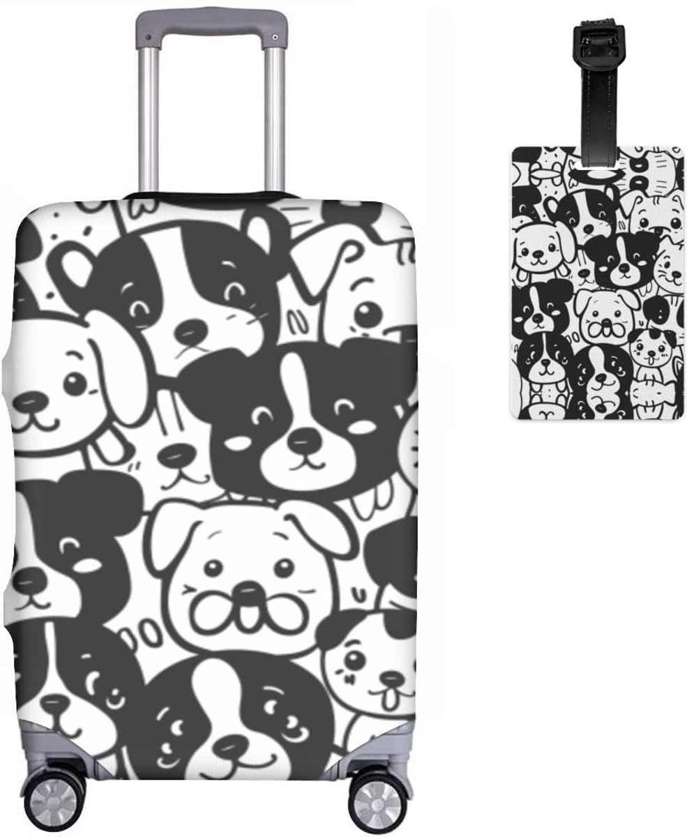 Kofferbeschermhoes voor honden, set van 2 stuks, honden, elastische kofferhoes, 45-81 cm, kofferbescherming, 3D-dierenkofferhoes, krasbestendige kofferbescherming, R4., M(22-24in), kofferhoes