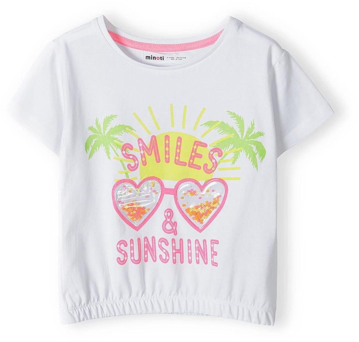 Minoti t-shirt meisjes wit met sunshine print - korte mouw
