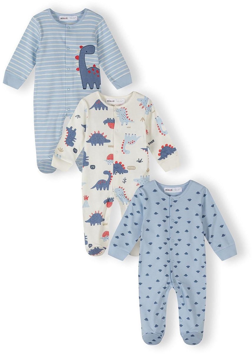 Minoti Baby Pyjama 3-pack met dinosaurusprint - jongens onesie