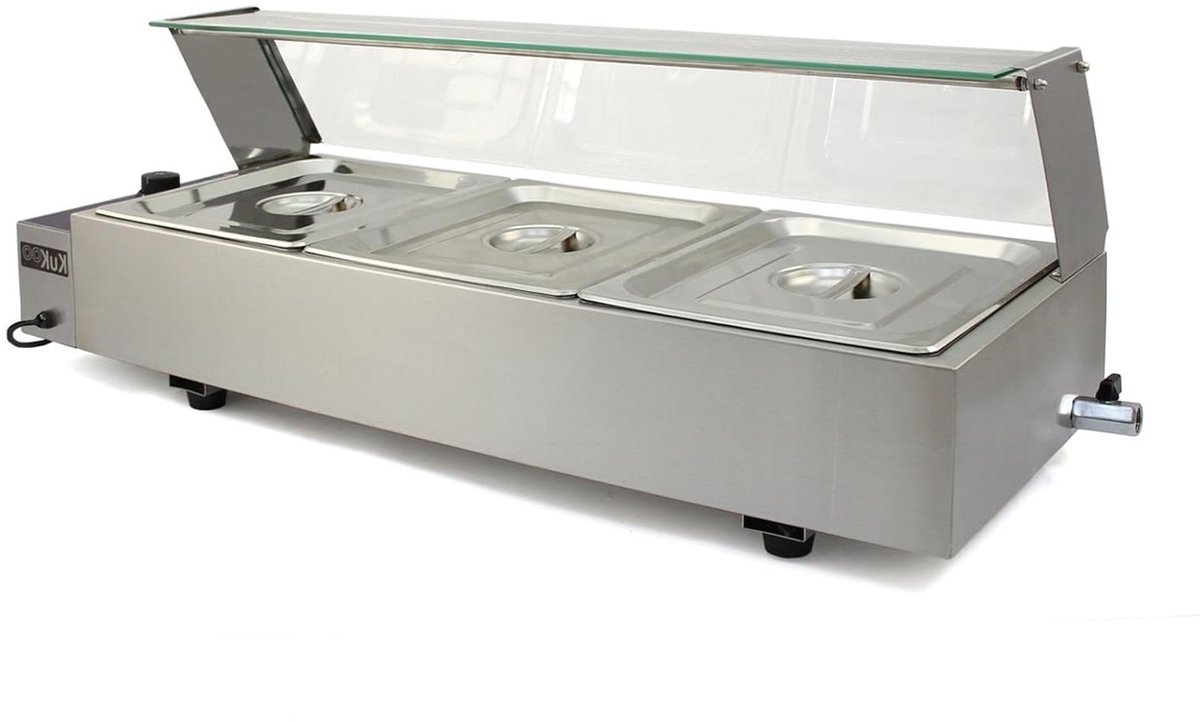 Voedselwarmer Bain-Marie - Buffetwarmer Waterbad - Warm Houden - Inclusief 3 GN Inzetstukken - 93 cm Breed - Zilver