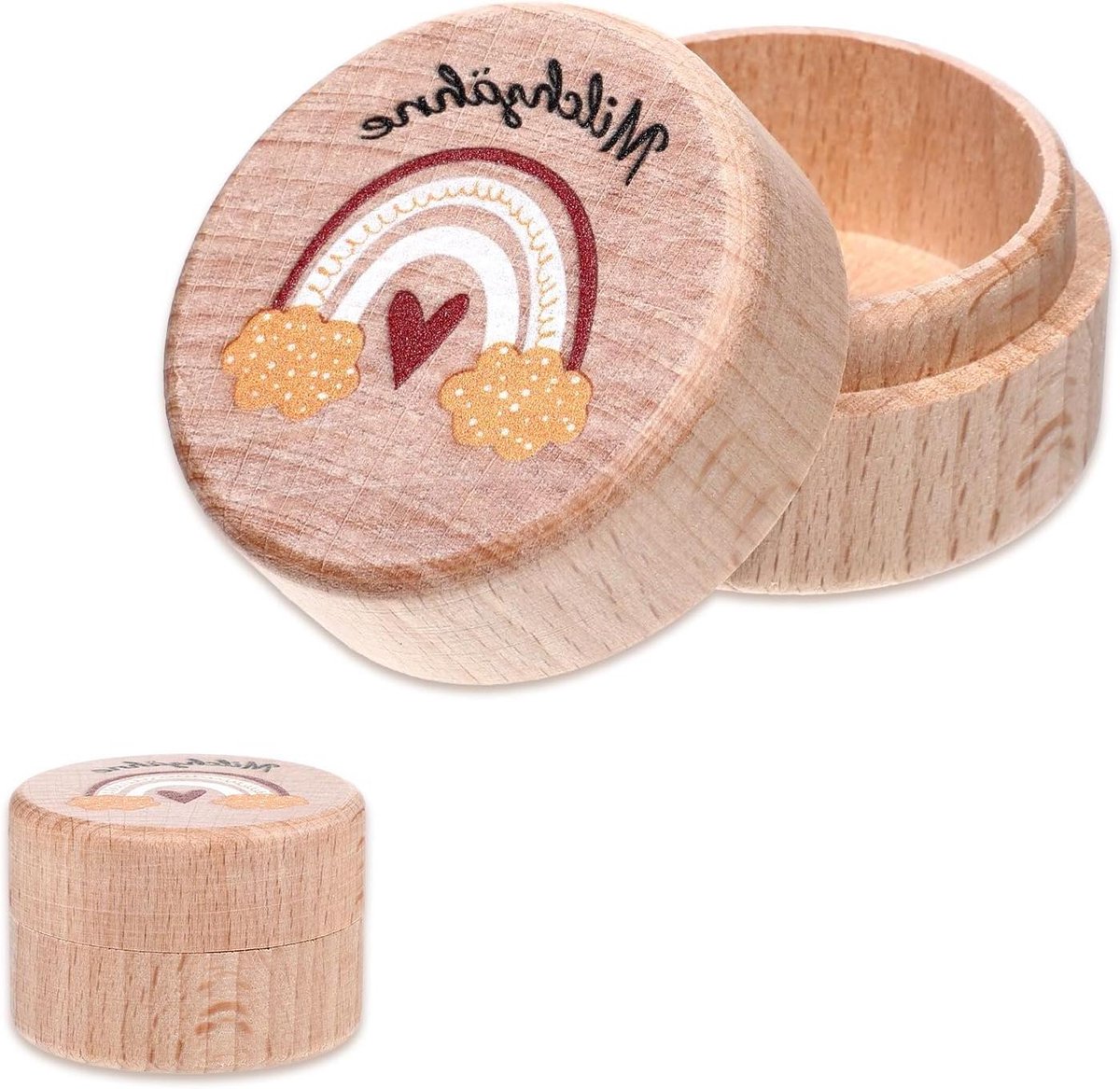 Melktanden Doosje - Houten Bewaardoos - Herinneringen Bewaren - Liefdevol Ontwerp - 5 cm Diameter - Bruin