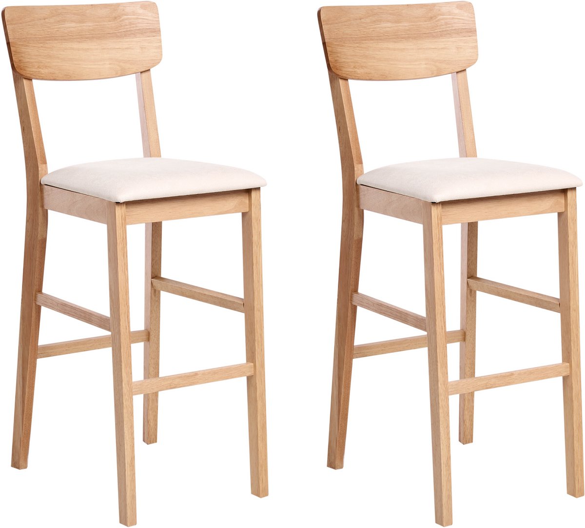 Beliani AMBLER - Barkruk set van 2 - Lichtbruin/Lichtbeige - Rubberhout