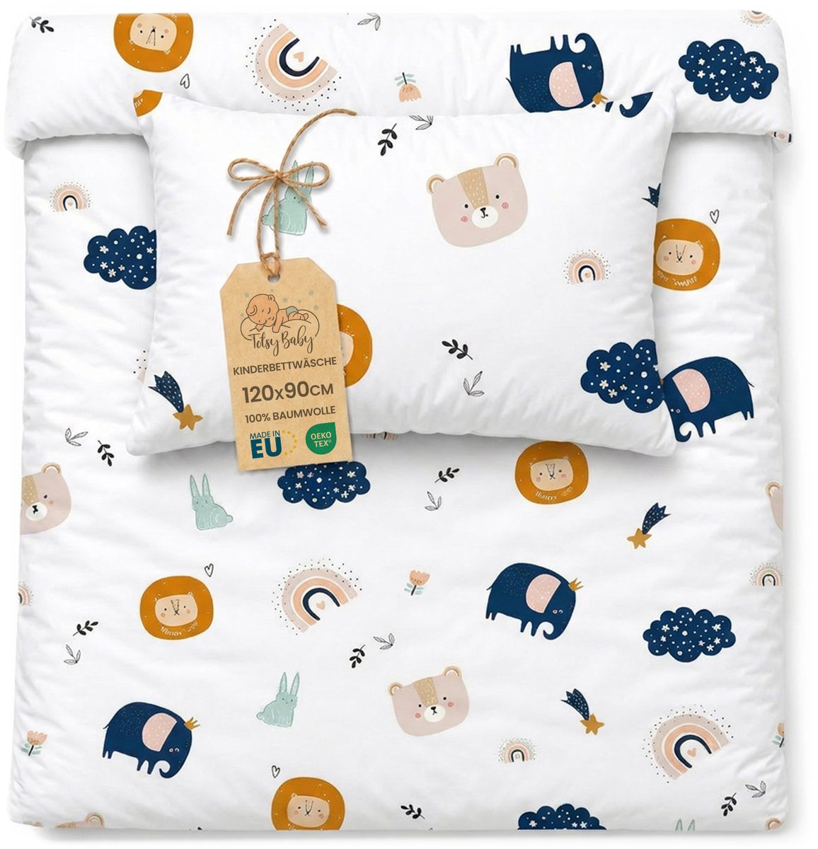Dekbedovertrek voor ledikant baby 90x120 cm - Katoen dekbedhoes voor kind bed Set Dekbedzak 90 x 120 cm En Kussensloop 60 x 40 cm Oeko-Tex