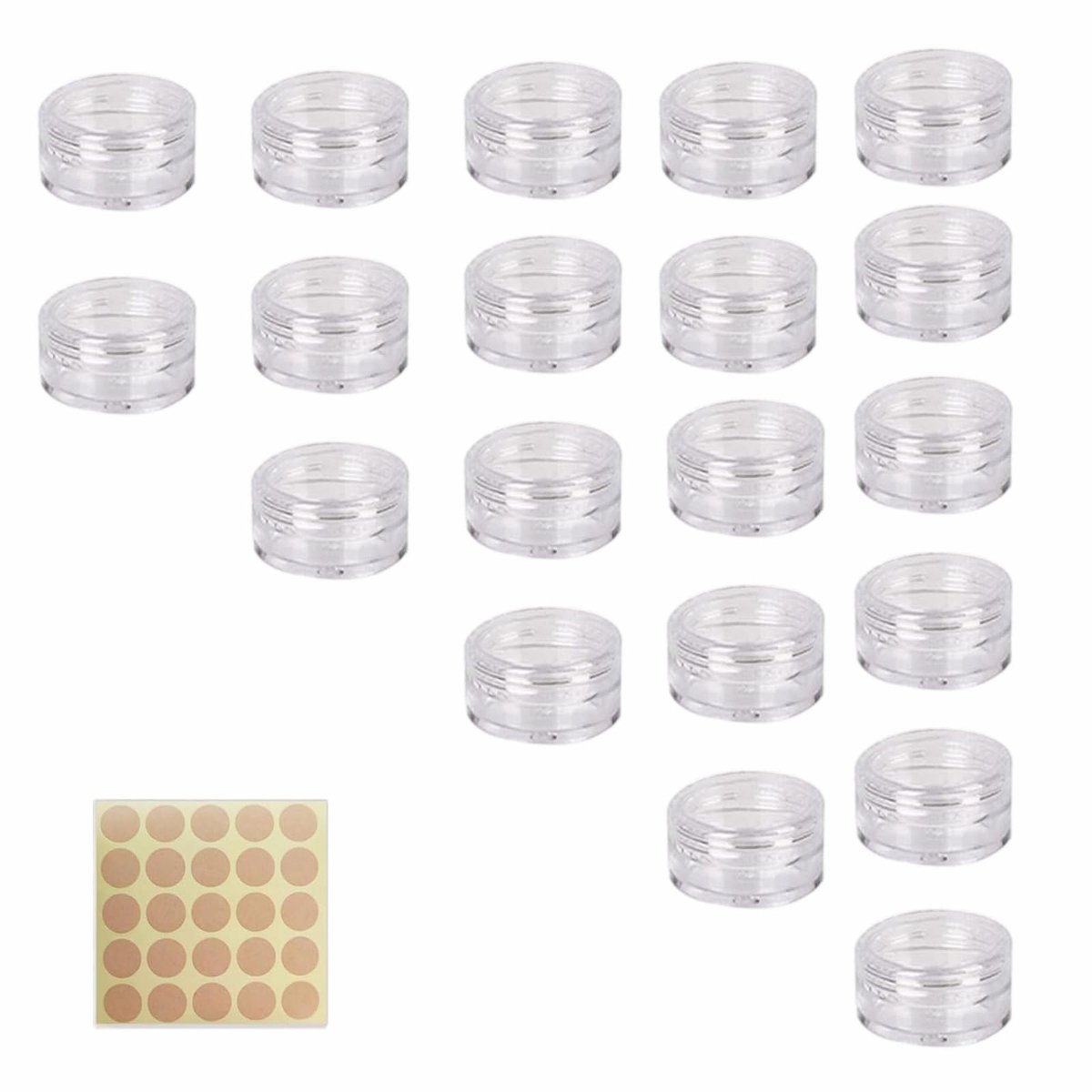 20 stuks transparante lege kleine potjes van 5 ml, mini plastic potjes met deksel met 25 etiketten voor lippenbalsem, cosmetica, lotions, crèmes