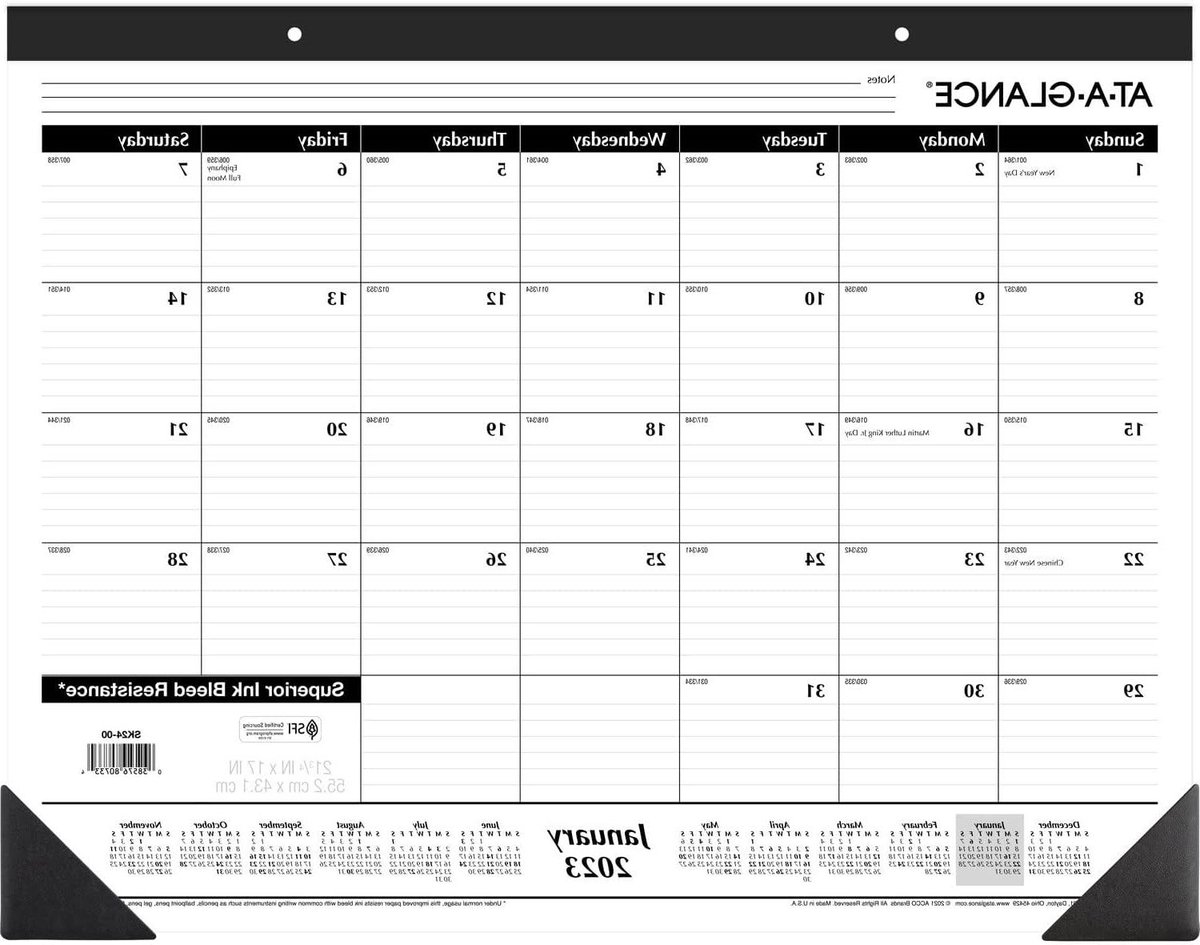 Bureau Kalender - Bureauplanner Jaar - Jaar Plannen - Inktdoorbraak Weerstand - 21-3/4 x 17 inch - Zwart