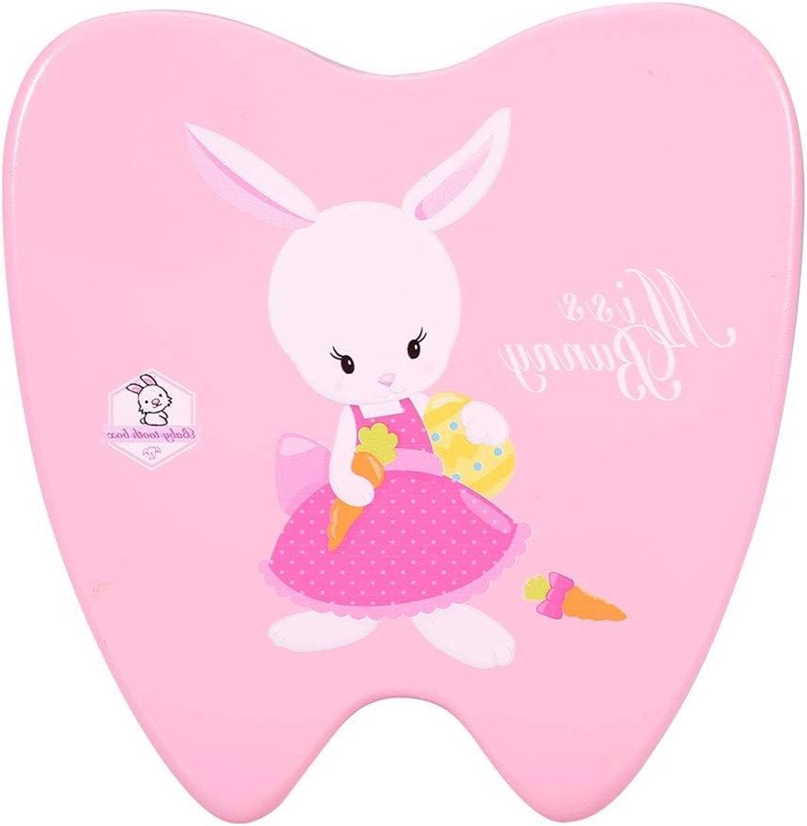 Baby Tanden Doosje - Herinneringskistje Kind - Bewaren Melktanden - Duurzaam Hout - 12 x 11.8 cm - Roze Konijn