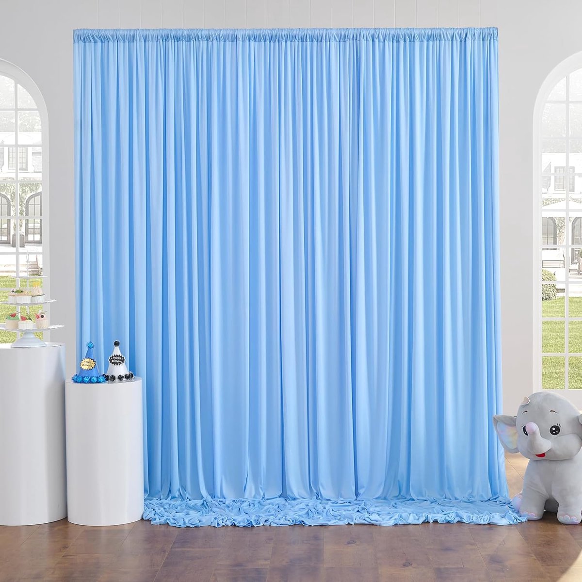 Blauw achtergrondgordijn, 2 stuks, 150 cm x 300 cm, polyester schaduwdoek voor bruiloften, verjaardagen, feesten, Kerstmis, Nieuwjaar, fotomuren enz.