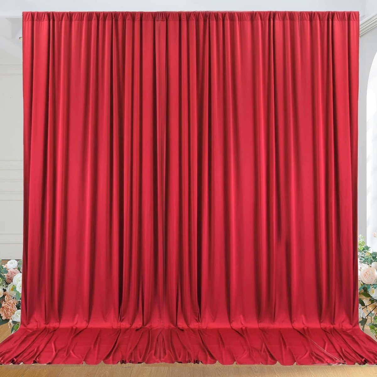 3 x 3 m rode achtergrondgordijn, decoratie, bruiloft, feest, verjaardag, afstuderen, fotowand, achtergrond, 2 panelen, 1,5 x 3 m, kreukvrije, zachte, zijdeachtige rode gordijnen voor achtergronden