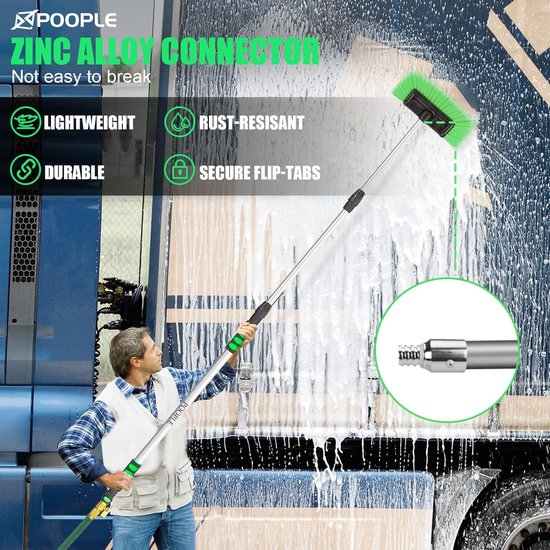 Autowasborstel Lange Steel - Reinigingsborstel Auto - Voertuigen Wassen - 5-Zijdig Gebogen Borstel - 305 cm - Groen — afbeelding 3