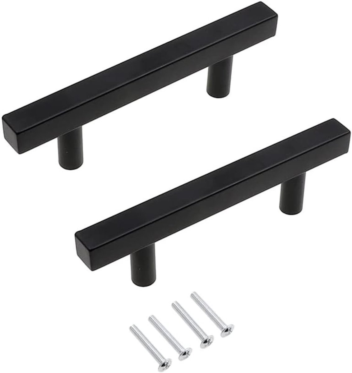 Zwarte RVS T-bar Handgrepen voor Keukenmeubels - 2 Stuks - 96mm Ladeknoppen en Deurgrepen voor Kasten en Dressoirs
