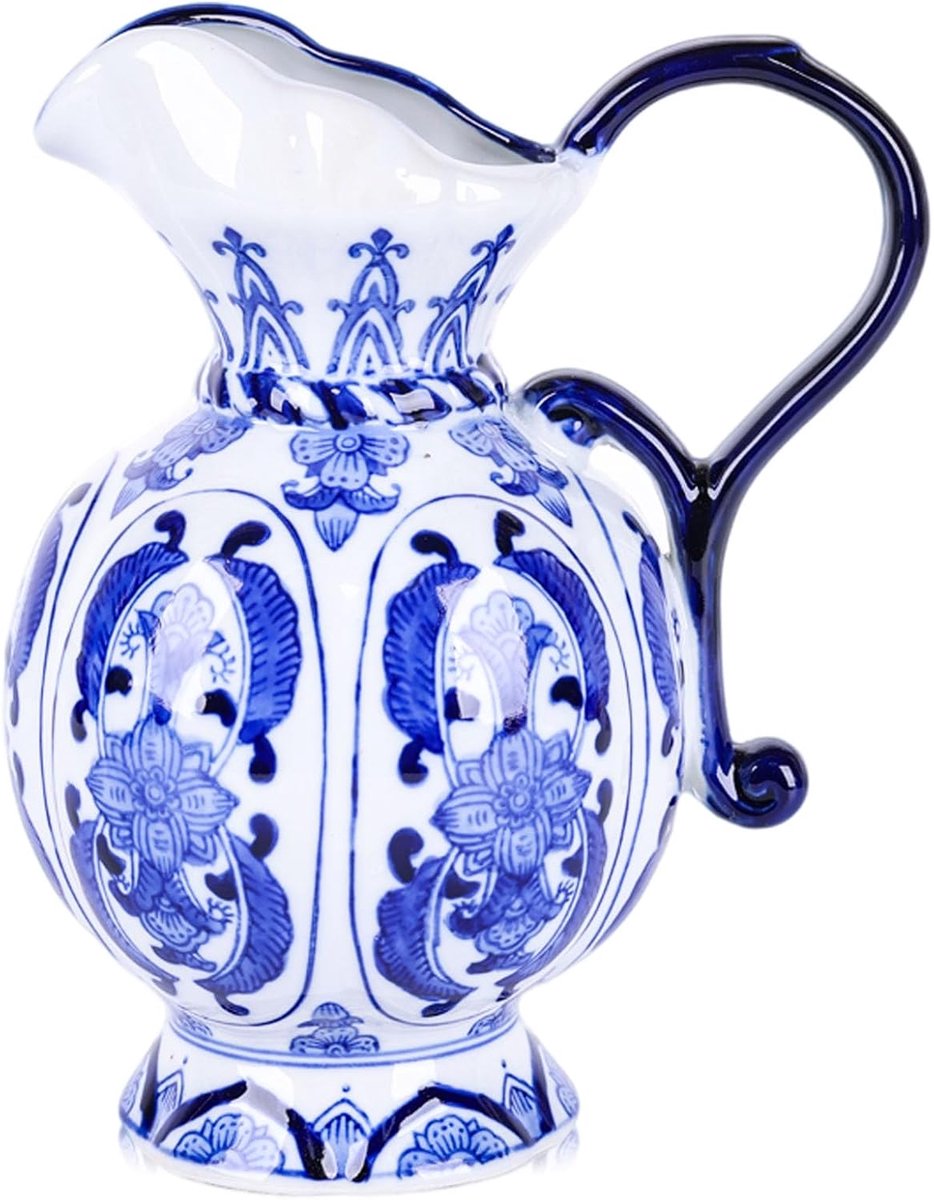 blauw-witte chinoiserie kruikvaas, vintage keramische vaas voor woondecoratie, antieke bloemenporseleinen vaas in gemberpot-stijl, decoratief voor tafeldecoratie, Franse landhuisstijl (blauw, 23 cm)