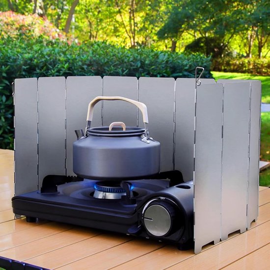 Opvouwbaar windscherm - Camping accessoire - Buiten koken - 16 aluminium platen - 130 x 24 cm - Zilver — afbeelding 2