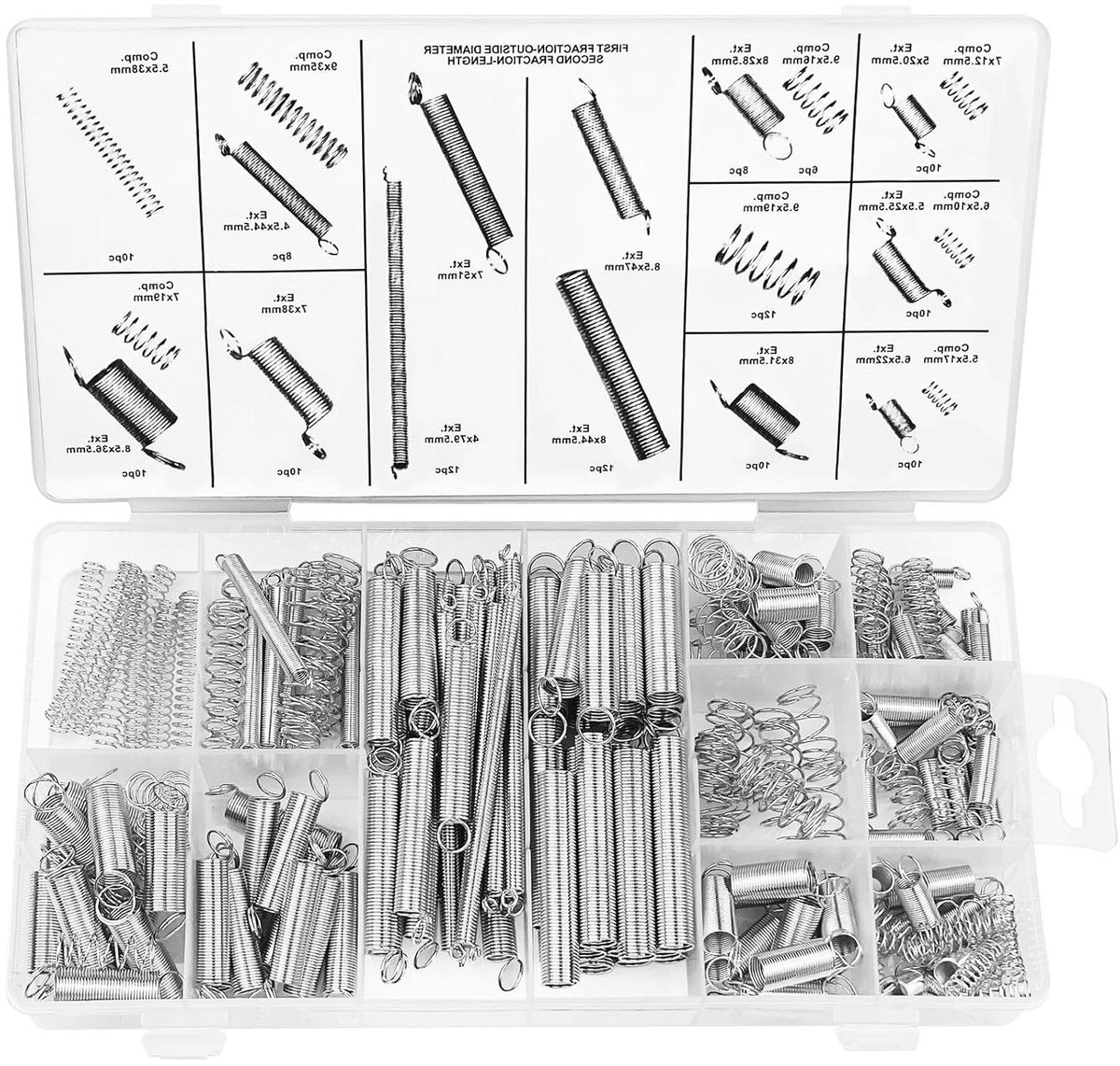 Veerset 200 stuks - Druk en spanveren - Reparatie en hobby - 20 verschillende maten - 200 stuks - Verzinkt staal