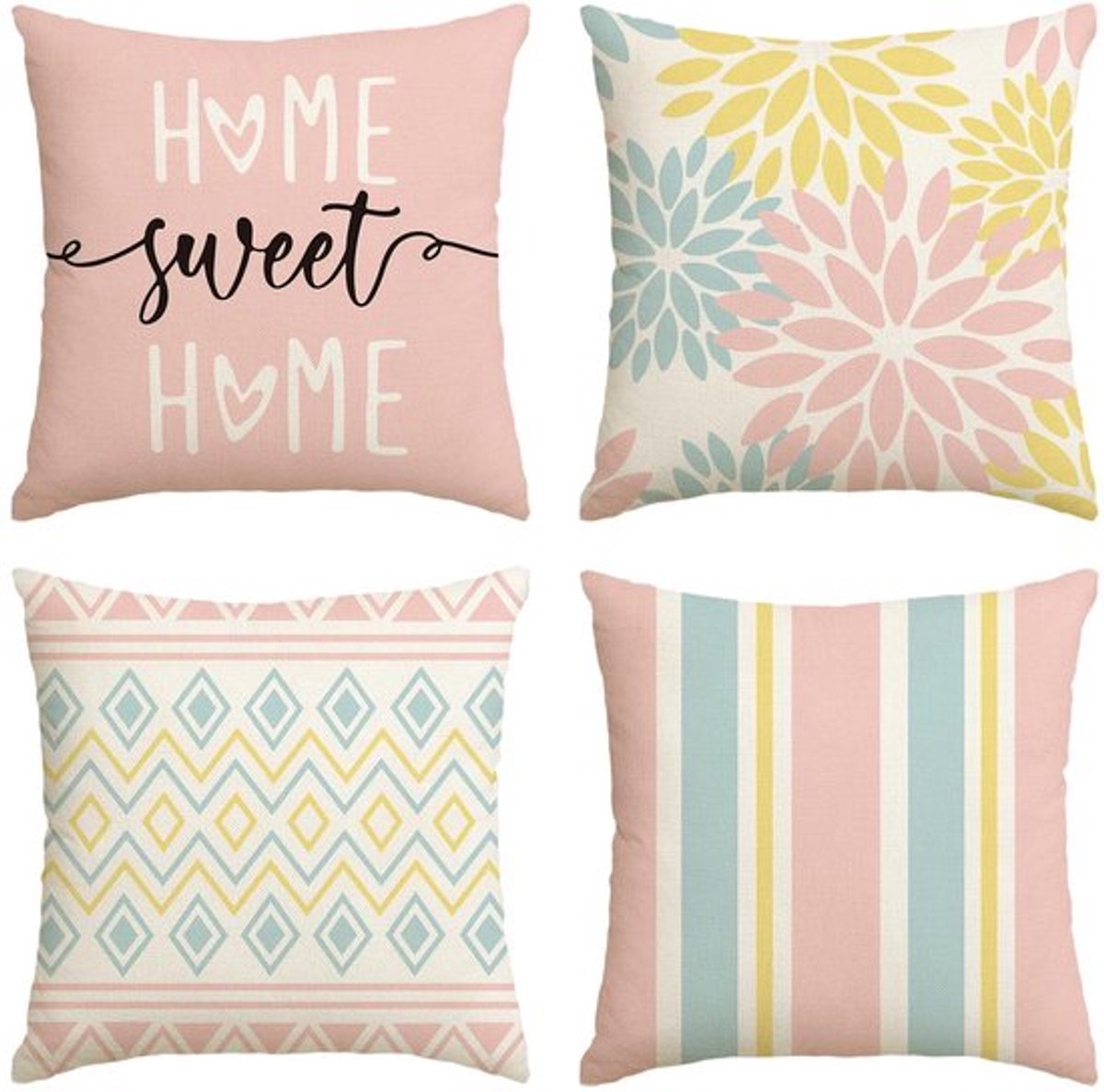 Allecto - Geometrisch Kussenslopen Set 45x45 cm Roze-Blauw