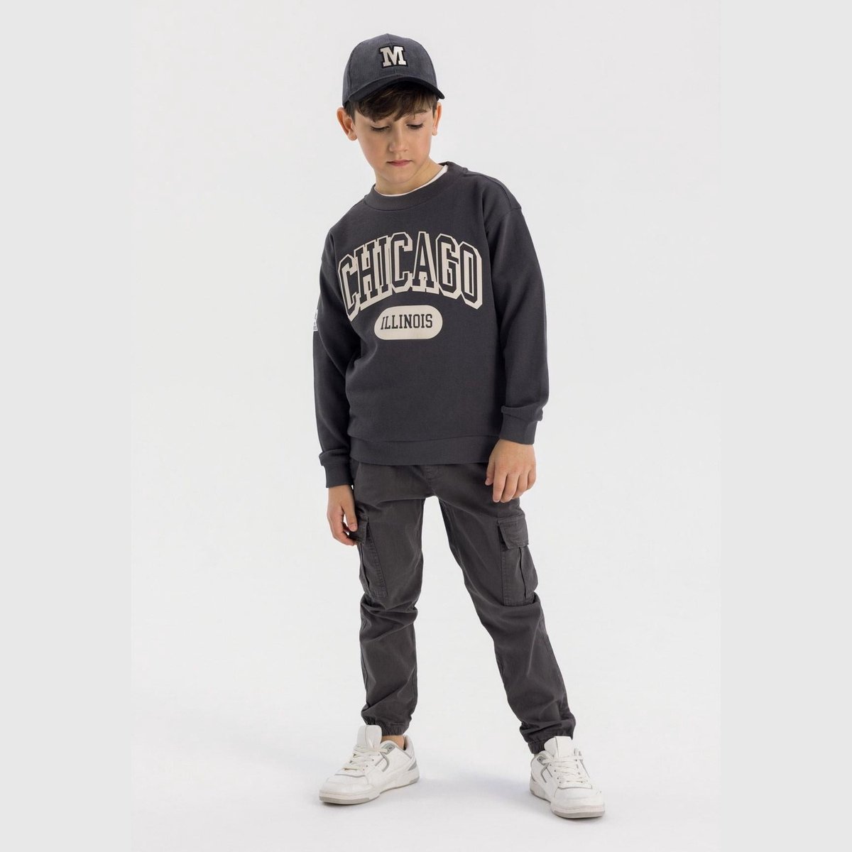 Minoti sweater jongens met Chicago print - katoen - grijs