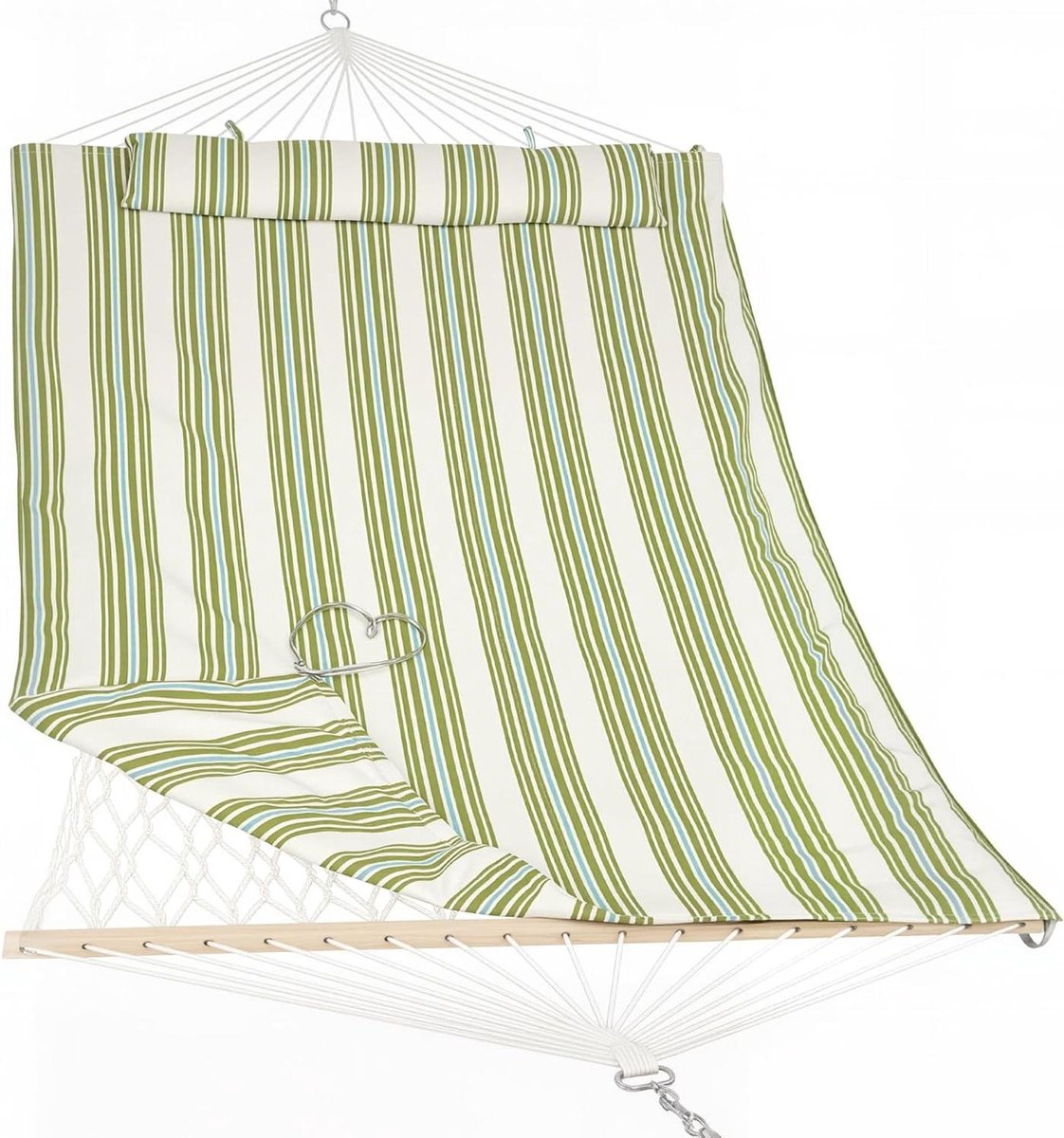Draagbare Hangmat - Touw Hangmat - Ontspannen Buiten - Hardhouten Spreidstok - Voor 2 Personen - Groen Beige