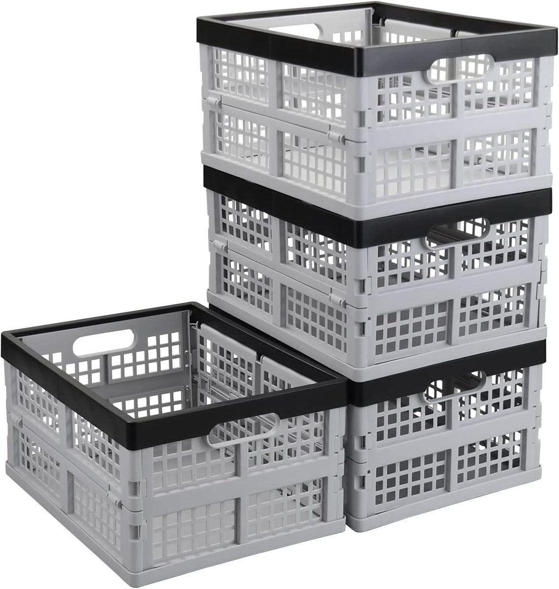 Vouwdozen Opbergdozen - Stapelmand Manden - Ruimte Besparen - Plat Inklapbaar - 15 Liter Set - Grijs