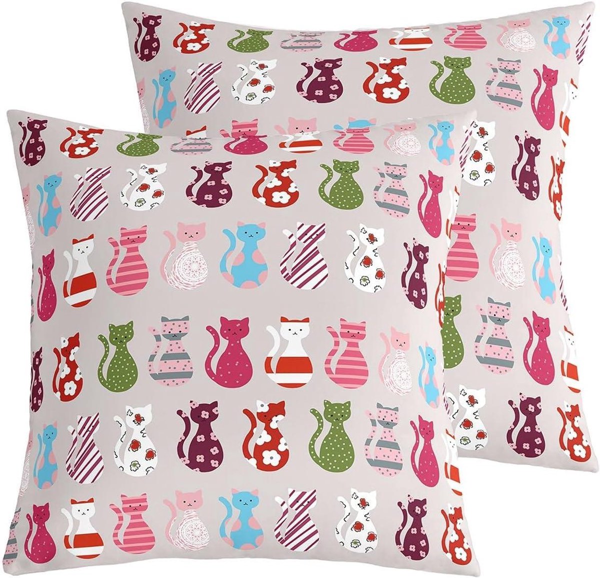Kussenhoezen Set - Decoratieve Hoezen - Woonkamer Decoratie - Dubbelzijdig Print - 55x55cm - Katten Print