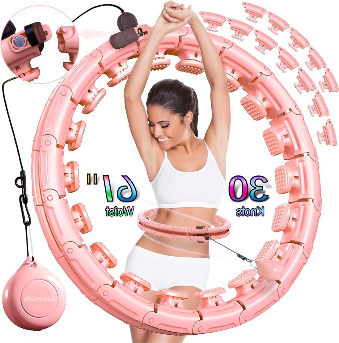 Gewogen Hoepel - Fitness Hoepel - Buikspieren Trainen - Verstelbaar Magnetisch Slot - 30 Knopen - Meerdere Kleuren
