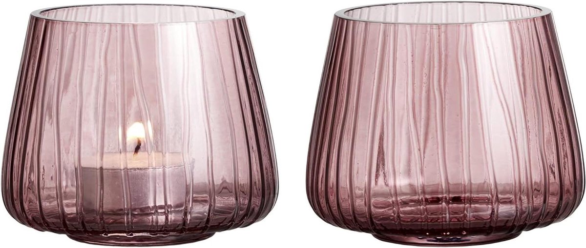 Kaarshouder Set - Glass Holders - Sfeer Creëren - Gekleurd Ribbelglas - 2 Stuks - Roze