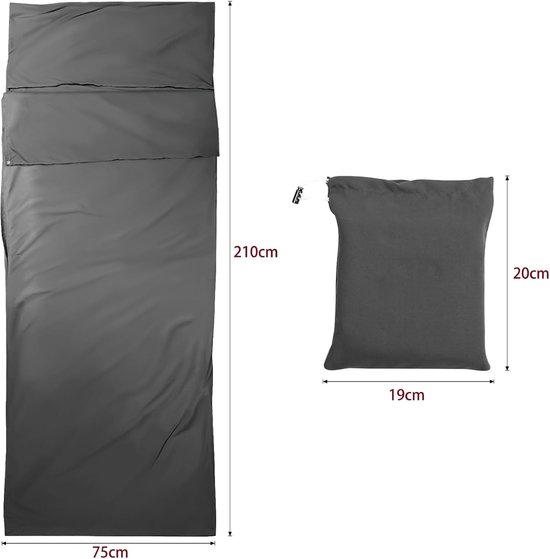 Lichtgewicht slaapzak - Draagbaar laken - Kamperen en trekken - Compact en warm - 210 x 75 cm - Grijs — afbeelding 5