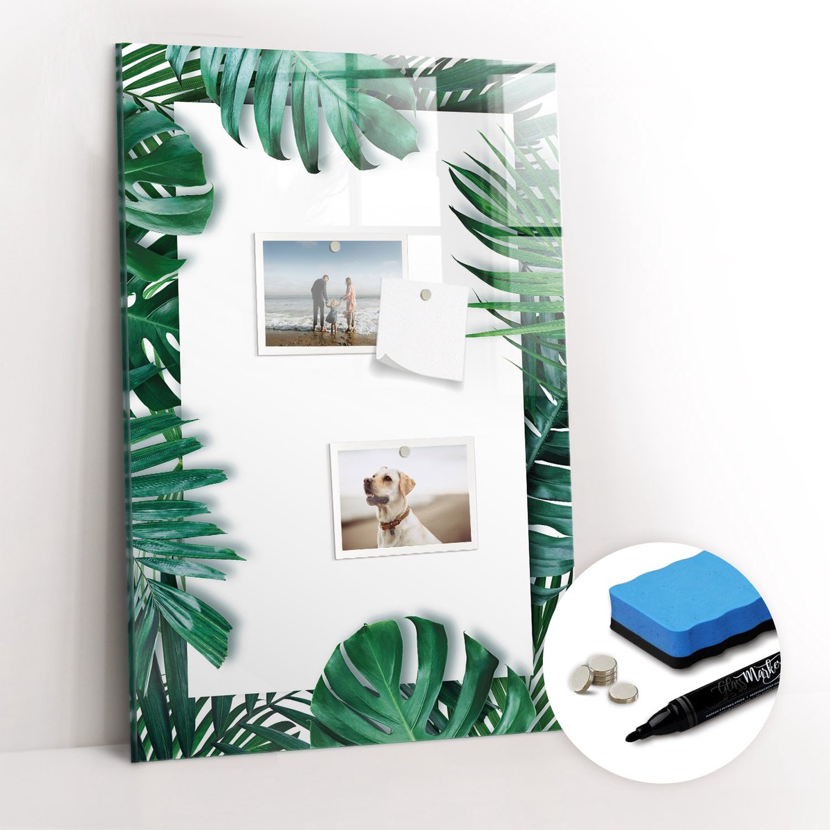 Tulup Whitebord - Monstera frame - 40 x 60 cm - Groente Magnet Board - Gratis 5 Sterke Magneten + Whiteboard Marker & Wisser - Stylish Memo Board - Magnetisch Memobord - Notitiebord Werkplek