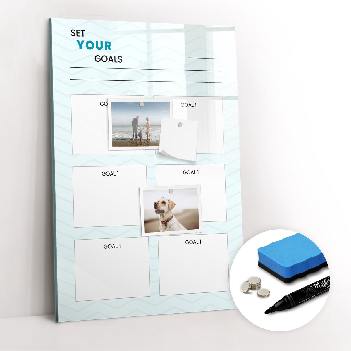 Tulup Whitebord - Doelplanner - 40 x 60 cm - Blauw Magnetic Board - Gratis 5 Sterke Magneten + Whiteboard Marker & Wisser - Industrieel Wandbord - Magnetisch Wandbord - Productiviteit Tools