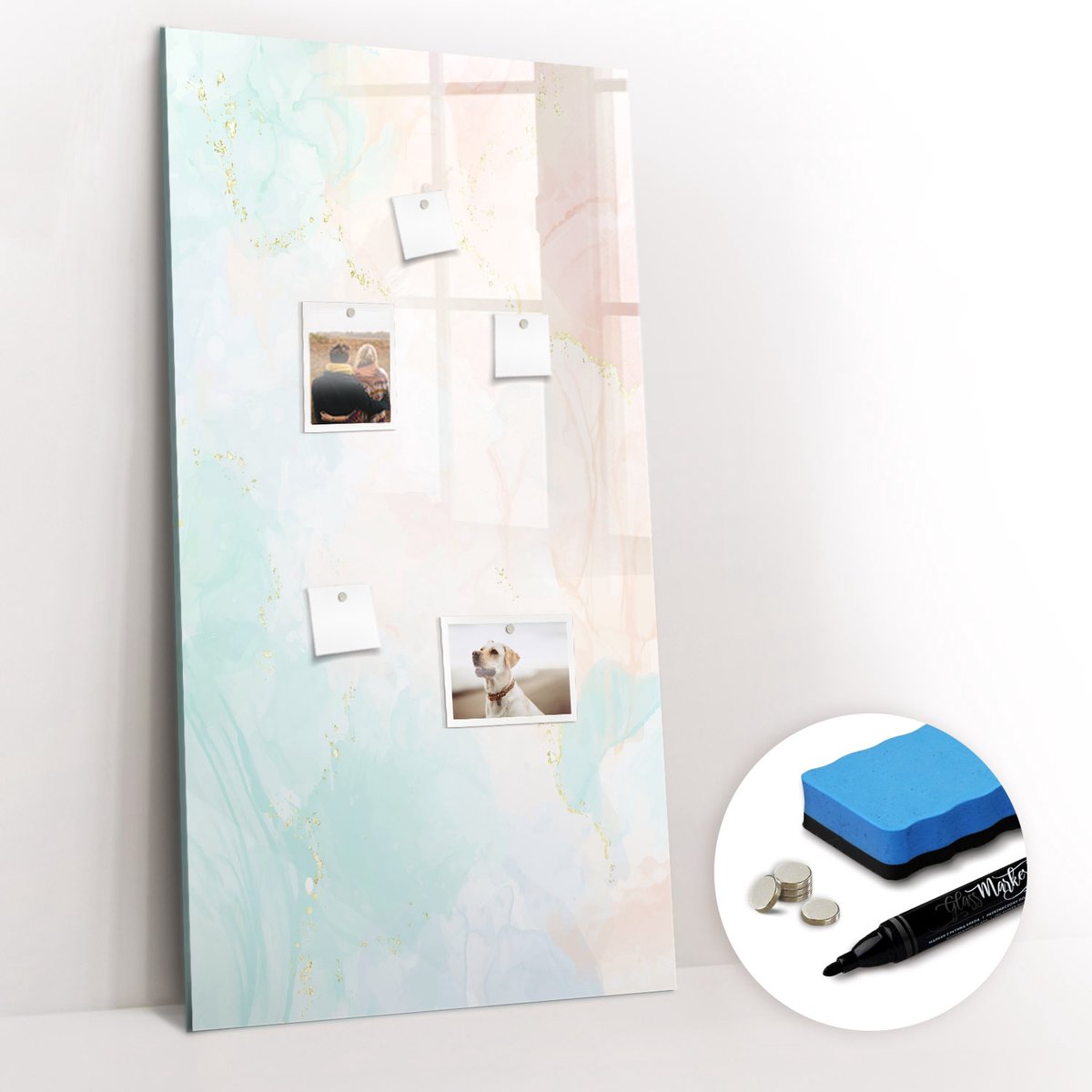 Tulup Whitebord - Pastel abstractie - 60 x 120 cm - Veelkleurig Magneetbord Keuken - Gratis 5 Sterke Magneten + Whiteboard Marker & Wisser - Organizer Muur - Magnetisch Wandbord - Planning Muur