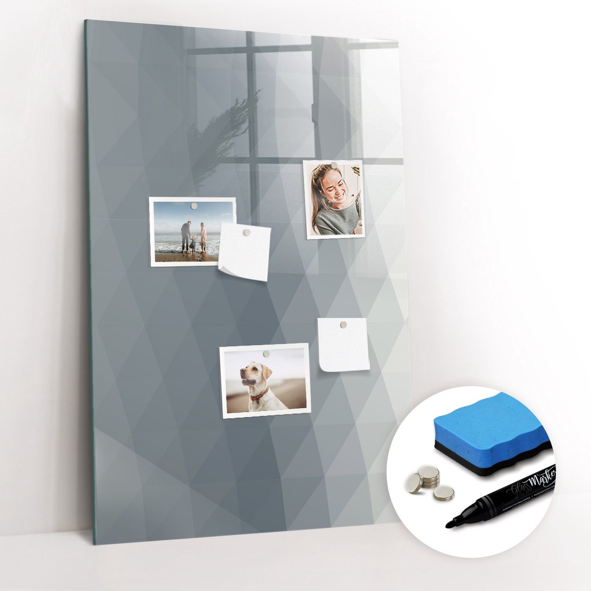 Tulup Whitebord - Abstracte grijze golven - 60 x 90 cm - Grijs Magneetbord Muur - Gratis 5 Sterke Magneten + Whiteboard Marker & Wisser - Minimalistisch Prikbord - Magneetbord Design - Notitiebord Werkplek
