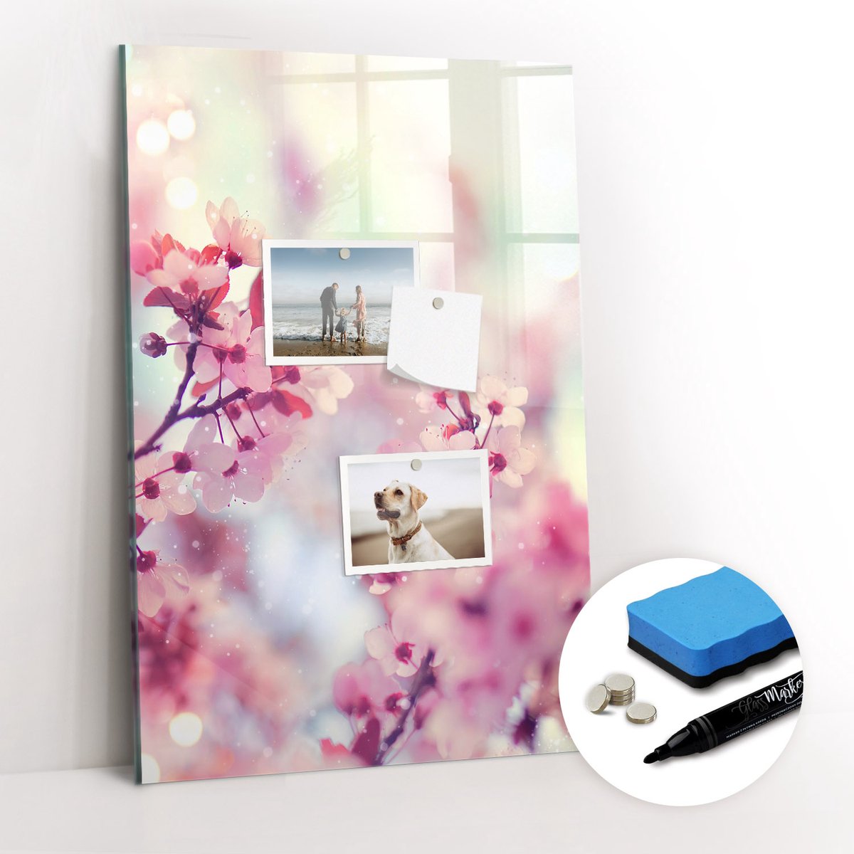 Tulup Whitebord - Lentebloemen - 40 x 60 cm - Roze Magnetisch Bord - Gratis 5 Sterke Magneten + Whiteboard Marker & Wisser - Interieur Accessoires Kantoor - Magnetisch Bord - Ideeënbord Thuiswerkplek