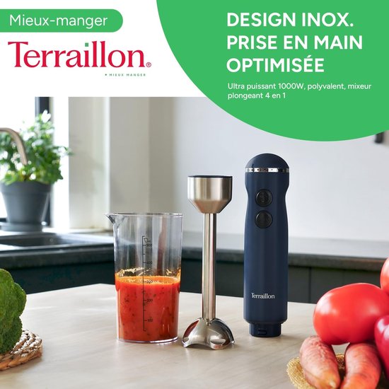 Elektrische staafmixer - Keukenmixer - Culinaire bereidingen - Krachtige 1000W motor - 600 ml hakmolen - Nachtblauw — afbeelding 2